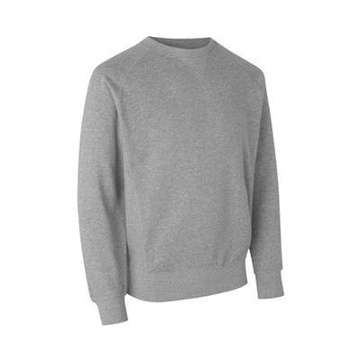 ID Identity sweatshirt i grå melange, størrelse S, med raglanærmer og ribstrikket hals, bund og manchetter.