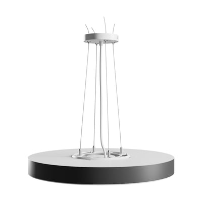 SpectrumLED Nymphea Optima CCT loftlampe på 36 W med sort ring, set bagfra med ledninger og ophængsbeslag.