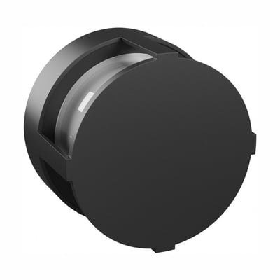 SpectrumLED rund sort CCT-væglampe på 10 W med cirkulær front og 360° lysspredning, set skråt forfra.