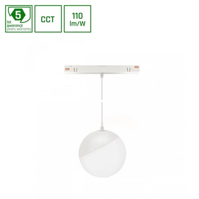 SpectrumLED System Shift CCT Globe P nedhængt kugle lampe til skinne, hvid, med 815mm kabel og 5W effekt.