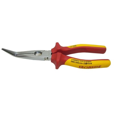 Ironside spidstang på 200 mm med 45° vinklet metalnæb og røde og gule VDE-greb til arbejde op til 1000 V.