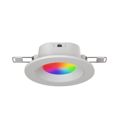 Nanoleaf Smart Downlight LED-indbygningsspot med WiFi set forfra, med hvid rund ramme og farveskiftende lys.