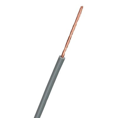 Monteringsledning 1x0,75mm² H05V2-K i grå PVC med kobberleder, vist mod en hvid baggrund.