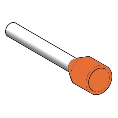 Schneider Electric orange ledningsafslutning til 4 mm2 ledning, lang model, vist isoleret på hvid baggrund.