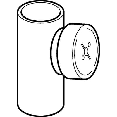 Skematisk tegning af Geberit renserør med dæksel i sort PEH, 125 mm x 90°.