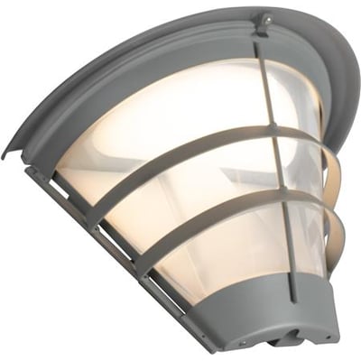 Gråt Hide-a-lite Pave Wall Top Deco II vægarmatur med buet skærm, klart glas og lysende opal inderside.