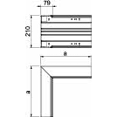 Tekniske måltegninger af OBO Bettermann WDK indvendigt hjørne, viser dimensioner på 80 mm og 210 mm.