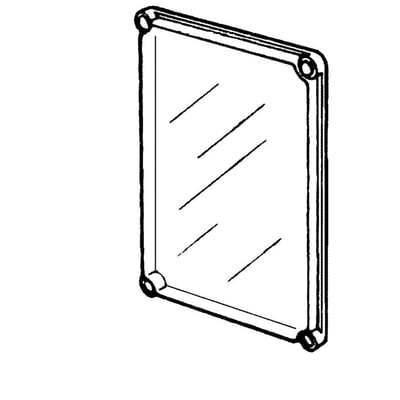 Teknisk tegning af Fibox EK SOLID dæksel, der viser de ydre dimensioner og monteringshuller i et transparent design.