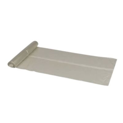 Klar plastaffaldssæk på 700 x 1100 mm, rullet ud med den ene ende stadig rullet sammen.