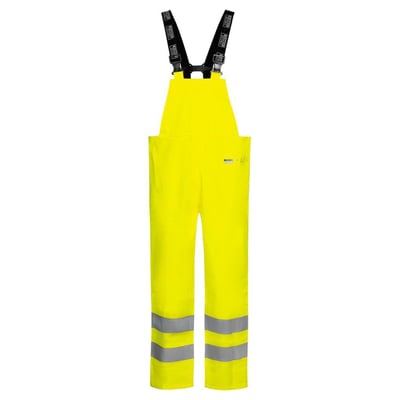 Lyngsøe Rainwear hi-vis regnoverall FR-LR59 i str. 4XL, fremstillet i brandhæmmende polyester med PU-belægning i gul.