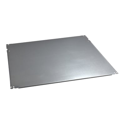 Schneider Electric montageplade til pult, H847xW1100 mm, fremstillet af robust gråt metal med synlige prægninger og monteringshuller.