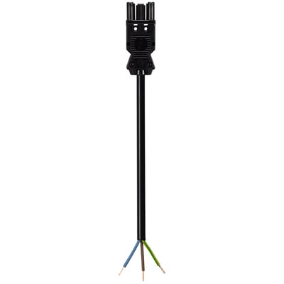 Nærbillede af Wieland GST18i3 3-polet tilslutningskabel med afisolerede 1,5mm² ledere i brun, blå og grøn/gul.