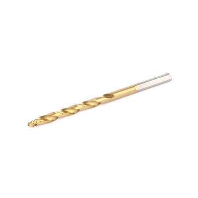 Ironside spiralbor DIN338 HSS-E TiN Step på 5,0 mm set skråt med den guldfarvede spiral og trinspidsen synlig.