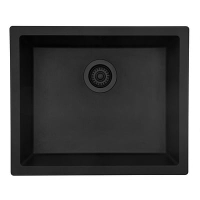 Lavabo Jupiter 600 UN køkkenvask i sort, set ovenfra med firkantet kumme og sort afløbsventil.