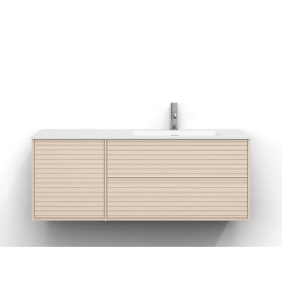 Svedbergs Epos underskab med jalusi i hvid ask, 120x45 cm, set forfra med lamelfronter og hvid vask ovenpå.