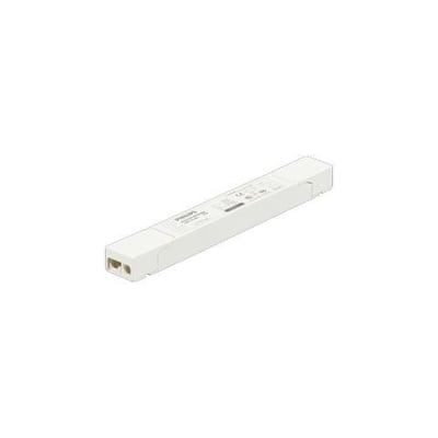 Philips RF DALI connector strømforsyning isoleret på hvid baggrund, hvidt rektangulært kabinet med stik.