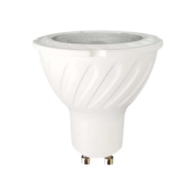 V-TAC 6W GU10 LED spotlys med linse i hvid plast, vist isoleret mod hvid baggrund.