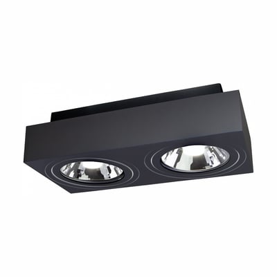 SpectrumLED Mirora AR111 X2 sort dobbelt påbygningsspot med to justerbare GU10-spot, set skråt nedefra.