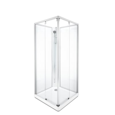 Contura Showerama 10-5 classic brusekabine, 90x90 cm, med klart glas og aluminiumsprofiler. Visuelt fokus på design og materialer.