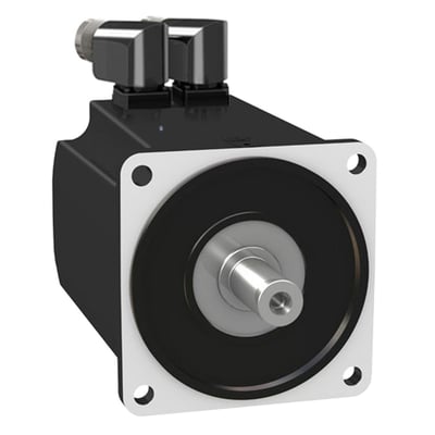 Schneider Electric Servomotor MH3 140 med 19,5Nm moment og 3000rpm, vist med aksel og monteringsflange.