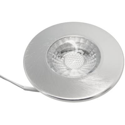 Nordtronic Gabriella møbelspot med Ø55 mm diameter i børstet aluminium og varmt 3000K lys.