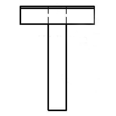 Tegning af en T-formet travers, der symboliserer en struktur til montering af to projektører til scenebrug.