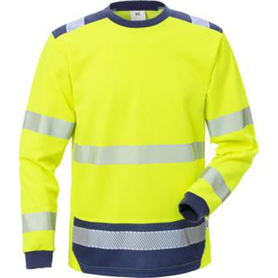 Kansas Fristad HiVis t-shirt 114100 i gul med marineblå detaljer ved hals og ærmer, str. L.