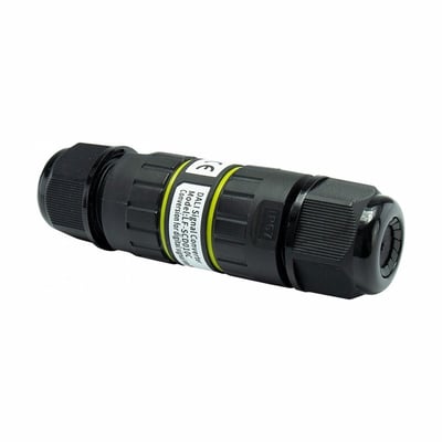 Sort, cylindrisk SpectrumLED-monteringsdåse med tilspændingshætter, 30 x 111 mm og IP67-klassifikation.