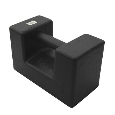 Diesella kalibreringslod på 20 kg i sort, blokform med integreret håndtag og præget '20kg' markering.