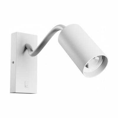 SpectrumLED Squalla Variosa Flexi Switch GU10-væglampe i hvid med rund, vinklet skærm og aflang vægplade.