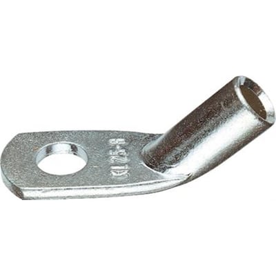 Nærbillede af Klauke vinkelkabelsko med 95 mm² tilslutning og M10 hulstørrelse, vinklet 45 grader.