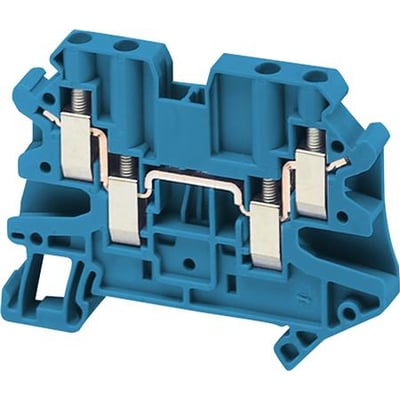 Schneider Electric universal etageklemme, blå, 2i/2u, til 4mm2 ledere, med push-in og skruetilslutning.