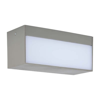 Grå V-TAC LED udendørs væglampe på 12 W med bred, lysende frontflade og rektangulært design.