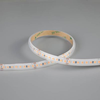 Ansell Lighting P-Cell LED bånd på 50 meter med 10mm bredde, viser tætliggende LED'er på silikonebasis.