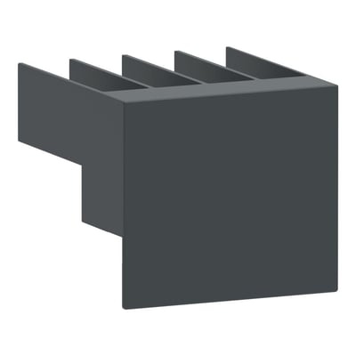 Schneider Electric klemmeafsærmning TPSISO30 i mørkegrå, designet til 32-100A automatsikringer, vist på hvid baggrund.