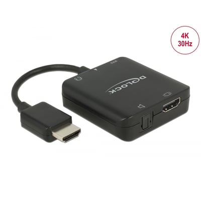 Sort Delock HDMI-lydudtrækker med kort HDMI-kabel, HDMI-stik og 4K-understøttelse ved 30 Hz.