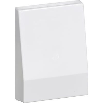 Hvidt Lauritz Knudsen dæksel til komfurudtag, vist fra en let vinkel på en neutral baggrund, der fremhæver dets rene design.