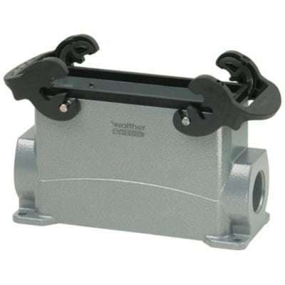 Procon sokkelhus B24 med 2xM32 forskruninger, 84 mm høj, pulverlakeret aluminium med låsebøjler.