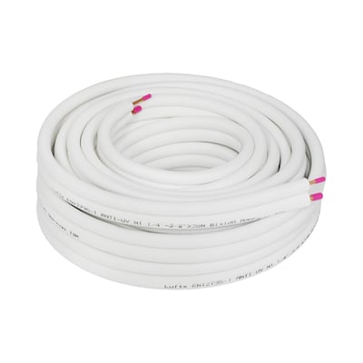 LuftX® isoleret kobberrør på 20 meter, med dimensionerne 1/4" x 3/8", optaget i en cirkulær form.