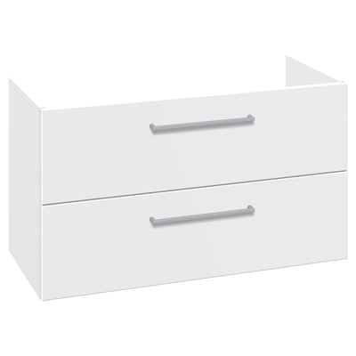Dansani vaskeskab i hvid mat med 2 skuffer, 100x57,6x44 cm, med slanke metalgreb og på hvid baggrund.