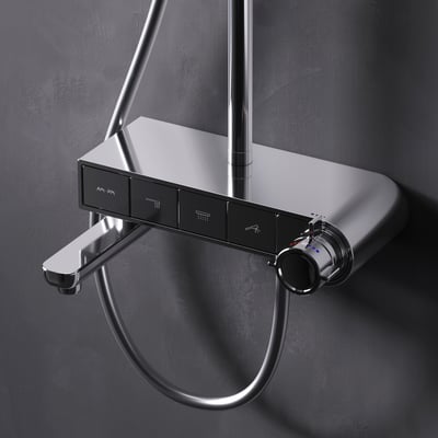 AM.PM X-Joy S ShowerSpot brusesystem med termostatisk hyldeblander, krom, med en rund tud og betjeningsknapper.