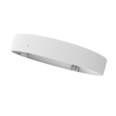 Hvid LEDVANCE Downlight Slim Alu-ramme på 280 mm, vist skråt med den runde rammes underside synlig.