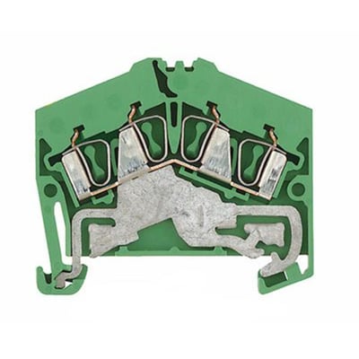 Detaljeret billede af Weidmüller ZPE 2.5-2/4AN klemmen, viser indersiden med fjedermekanisme og tilslutningspunkter.