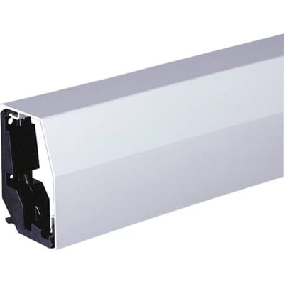 Hager kabelafdækning RK 190 i perlegrå (RAL 7035) viser det indre monteringssystem og en dybde på 150 mm.