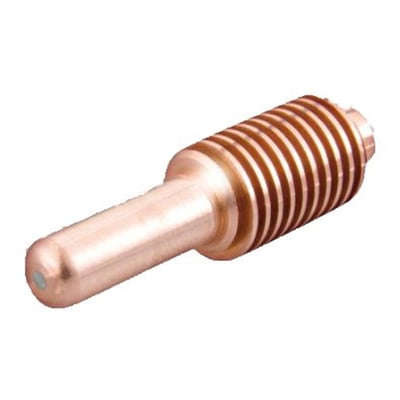 En kobberfarvet Thermacut elektrode til plasma skæring med riflet overflade og en blank spids.