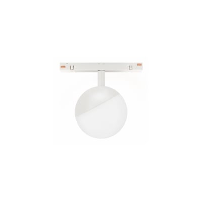 Spectrum SHIFT Globe 5W LED-pære med 100 mm diameter og 165 graders spredning, monteret på hvid skinne.