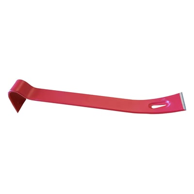 Rød metal skraber på 38 cm med en vinklet ende og en flad ende, der viser dens dobbelte skrabe funktion.