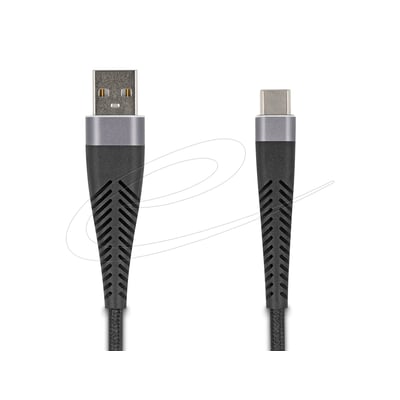 DeLock forstærket USB-A til USB-C-ladekabel på 1 meter med begge stik vist forfra og sorte stikaflastninger.
