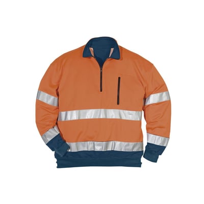 Kansas sweatshirt i orange med lynlås, telefonlomme med lynlås og reflekterende striber på bryst og ærmer.