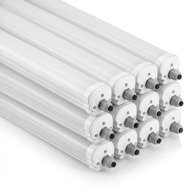 V-TAC komplet LED-armatur på 36 W og 120 cm med hvid afskærmning og kabeltilslutning i enden.